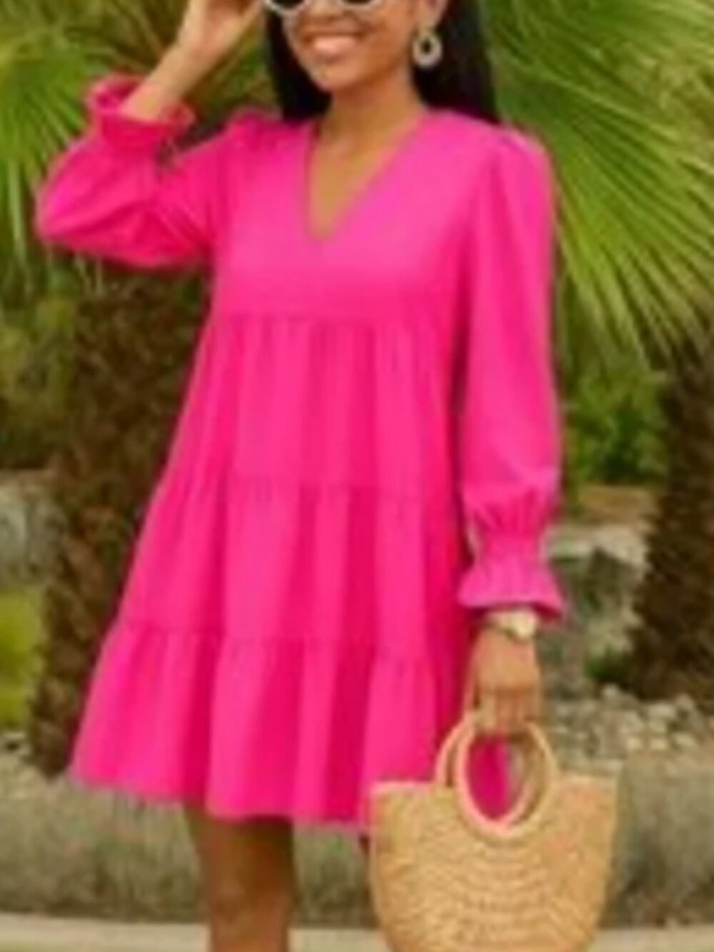 ✨ Pomander Place by Tuckernuck "Kenzo" Hot Pink Crepe Tiered Dress Size L ✨